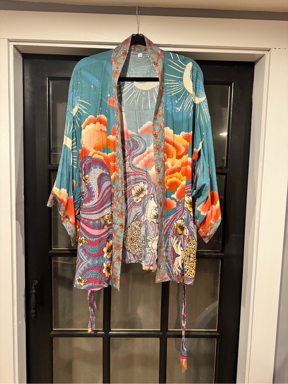 Women’s Teal & Coral Printed Kimono Robe